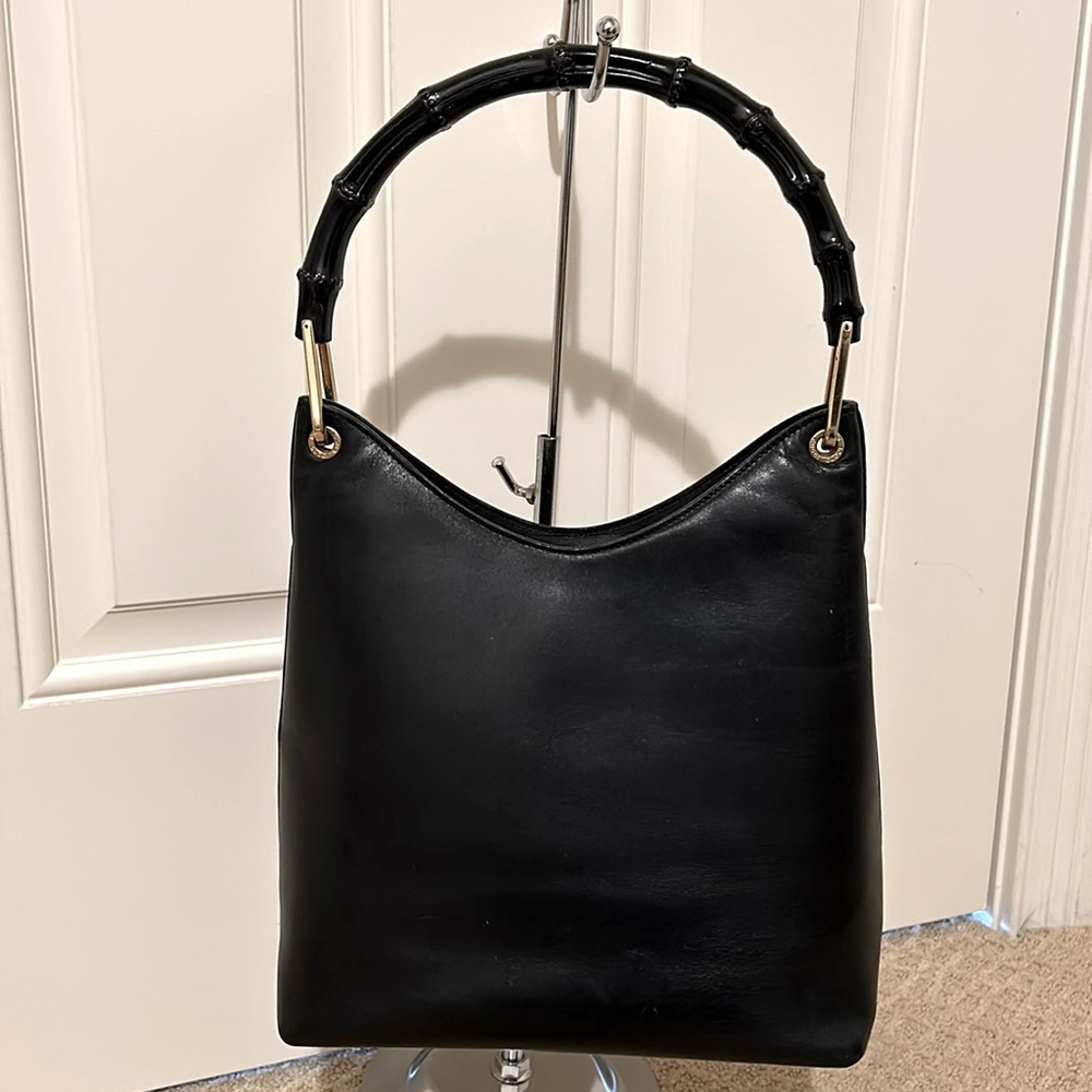 EUC Gucci bamboo black leather shoulder hand bag